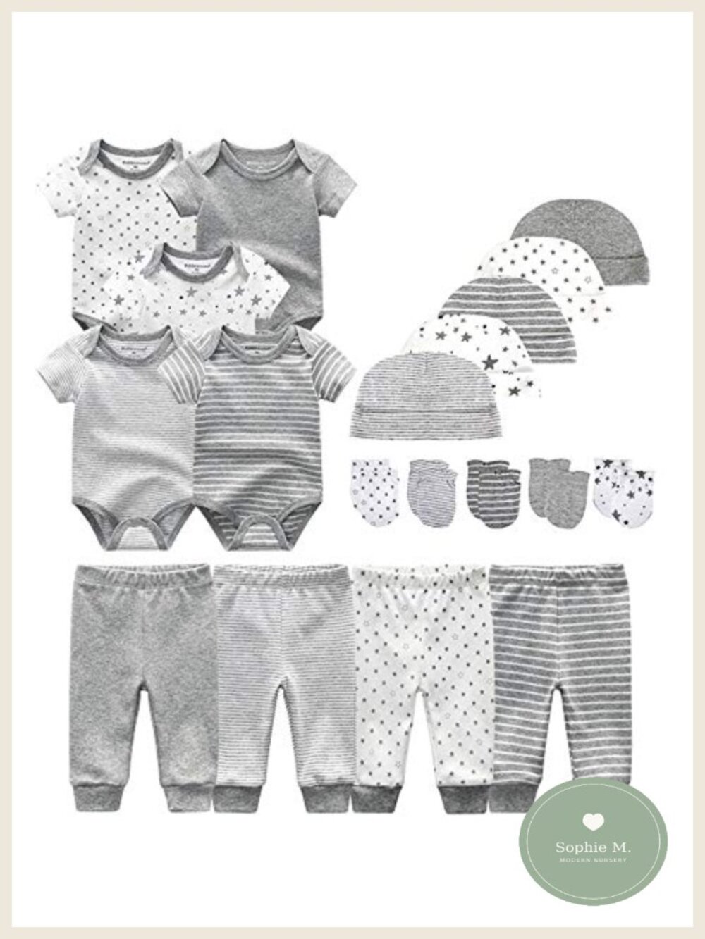 Unisex Baby 19-Piece Layette Set Bodysuits Pants Caps Mittens 100% Cotton